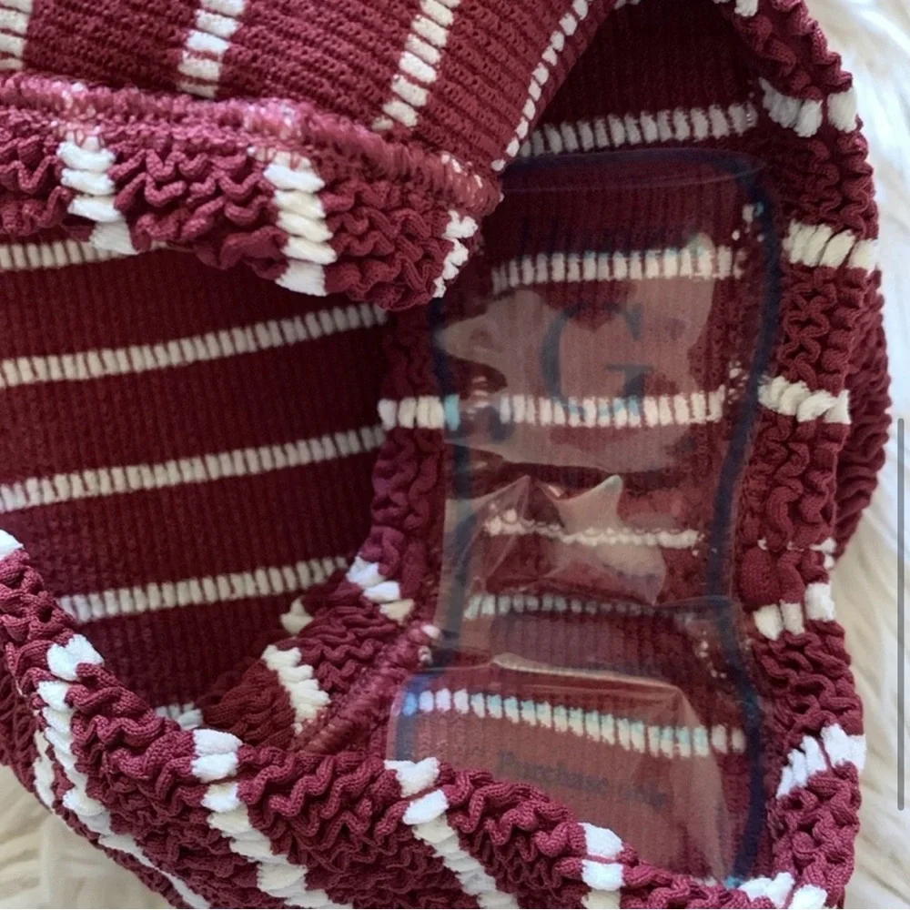 NWT hunza g striped celine swimsuit in wine/white - Picture 6 of 9